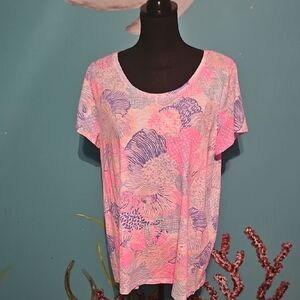 Lilly Pulitzer Pink and Blue Floral Short Sleeve Top